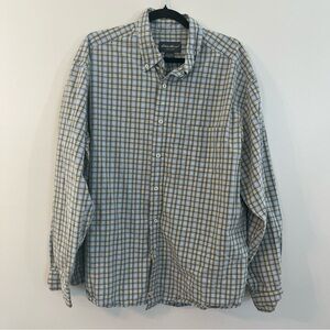Eddie Bauer Blue and Green Plaid Button Down Shirt, Size XL